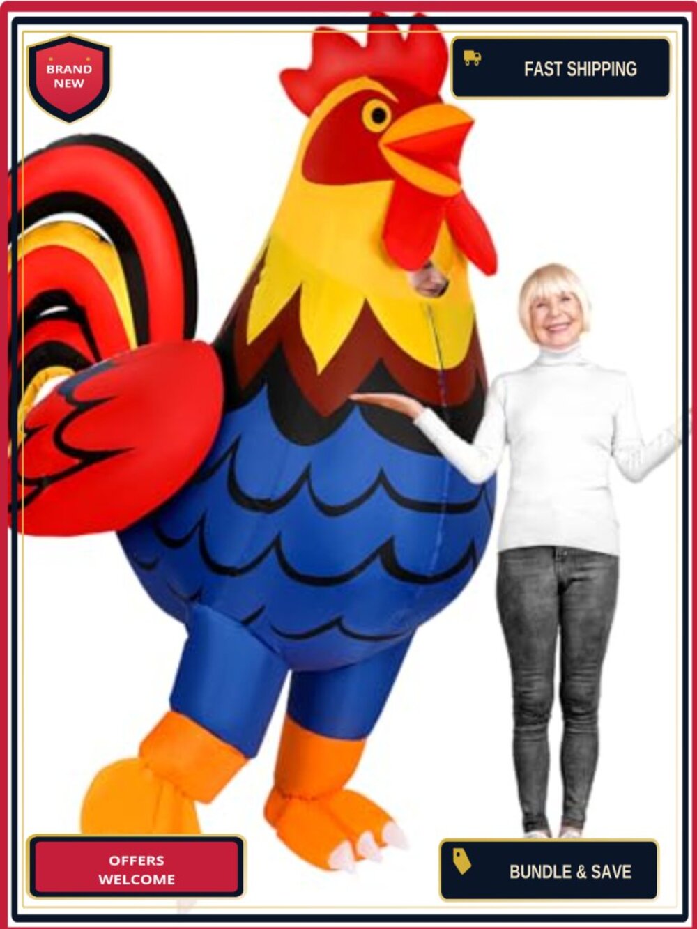 Inflatable Chicken Costume Adult Funny Blow Up Rooster Suit Polyester